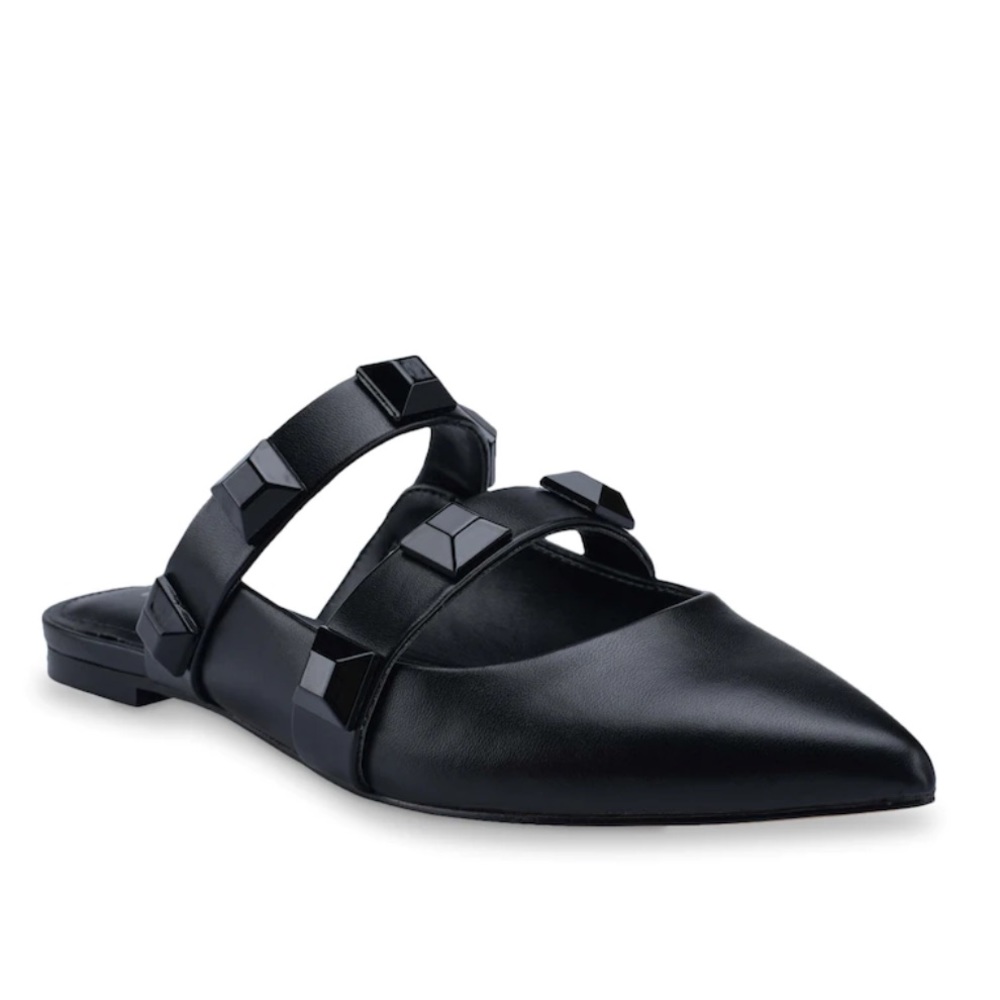Marc Fisher Sharla Black Pointed Toe Studded Mule Flat